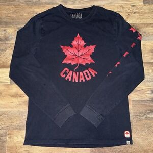 Canada T-Shirt Mens M Black Red Hudson's Bay Team Olympic Long Sleeve Maple Leaf